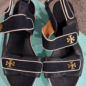 Tory Burch Black and White Logo Strap Sandals